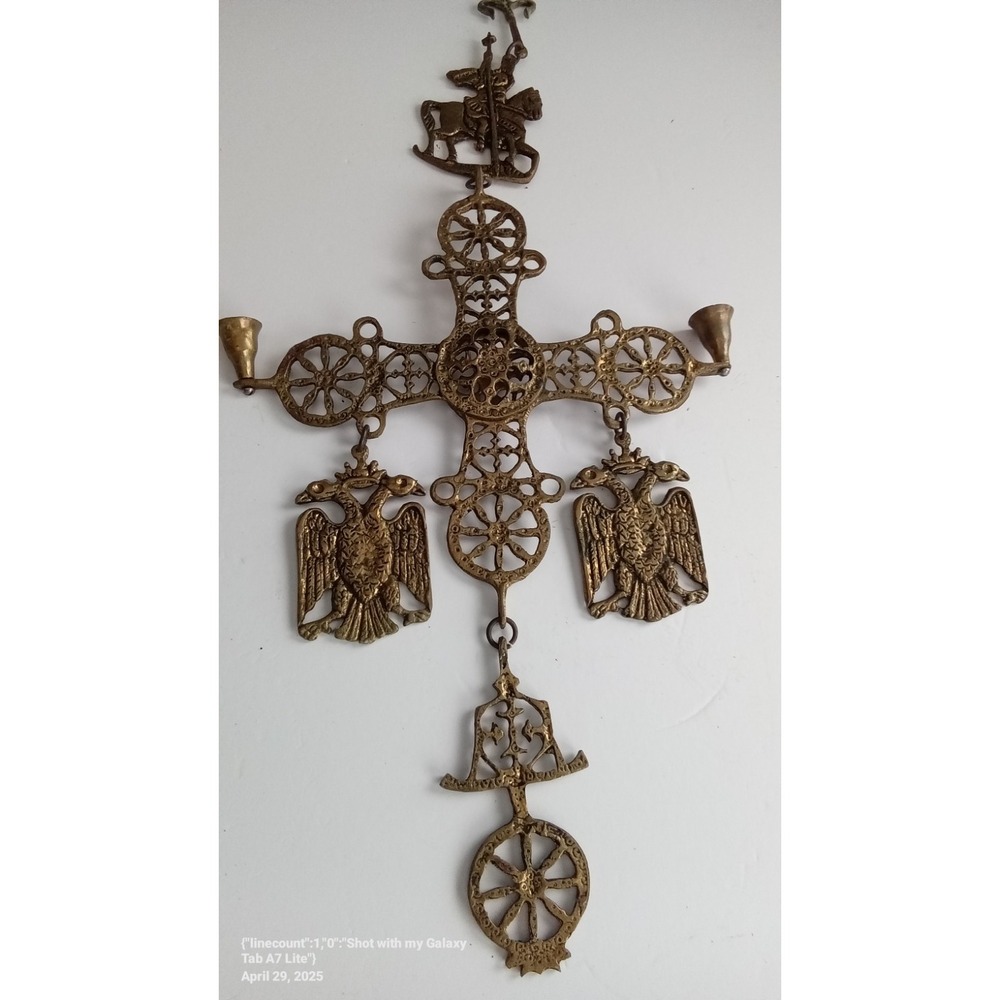 Vintage Ornate‎ Metal Cross Wall Hanging Candlestick Holder Religious Decor